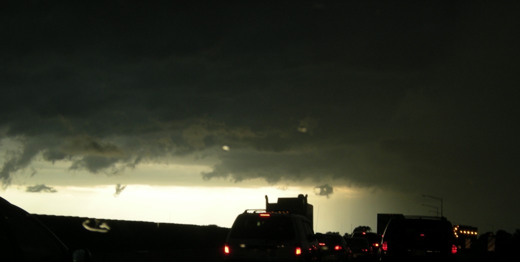 Vehicles on I-90 as the storm approaches.